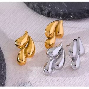 Silver Abstract Drop Earrings – Stainless Steel